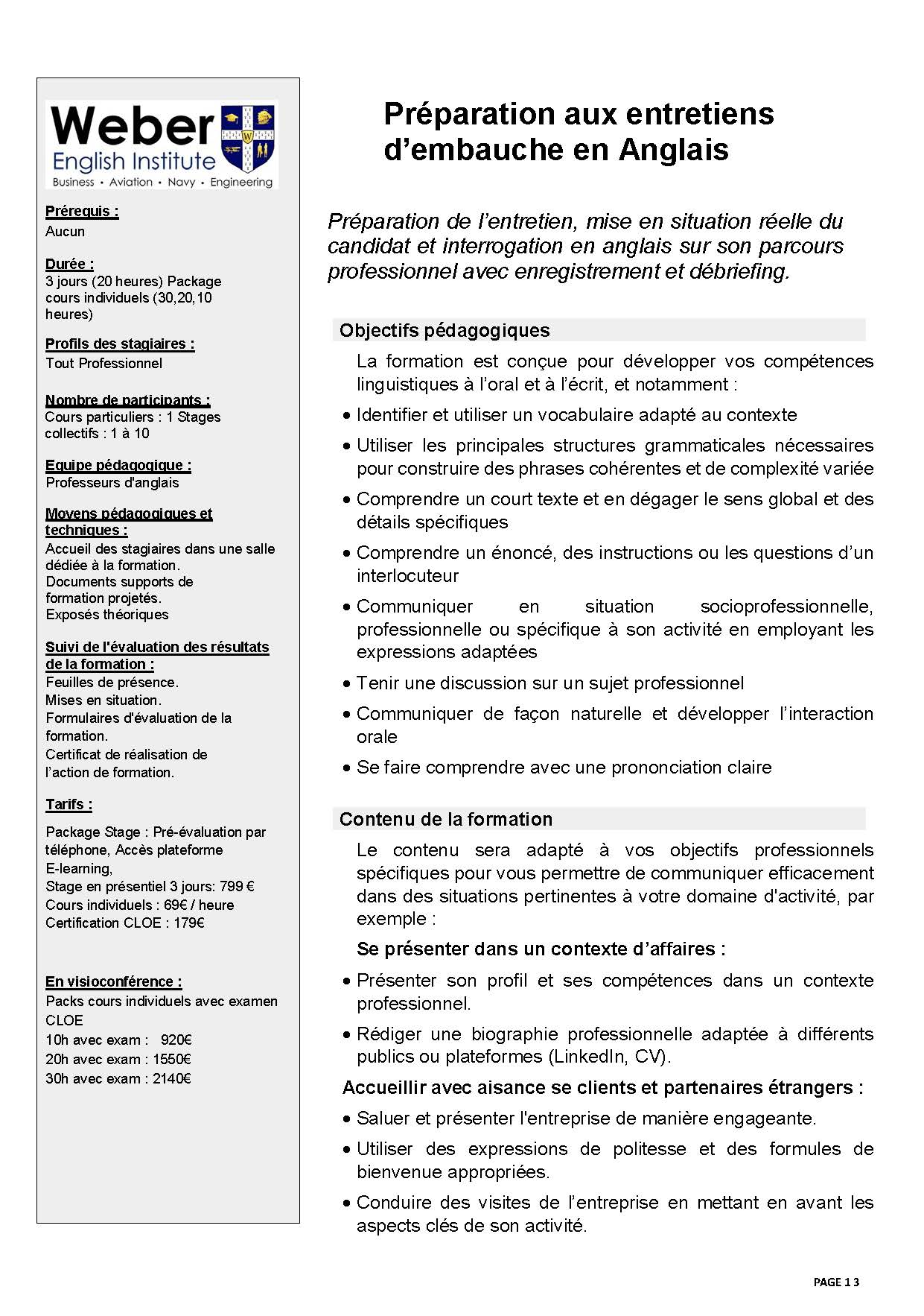 Préparation aux entretiens d’embauche en Anglais 